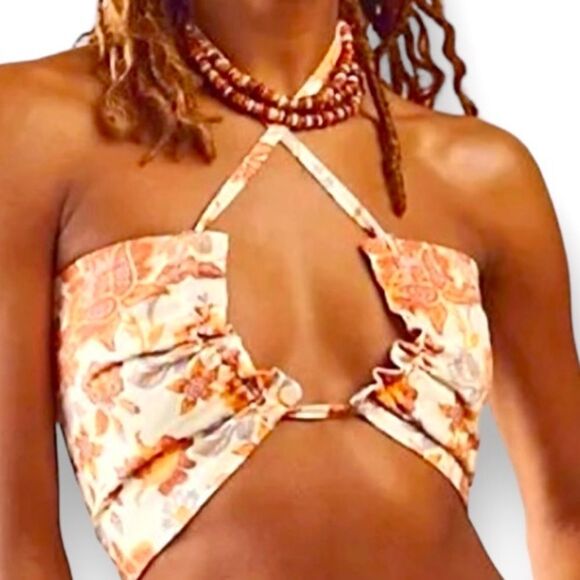 Free People Tops - Free People Small convertable bandeau orange & white floral new with tags